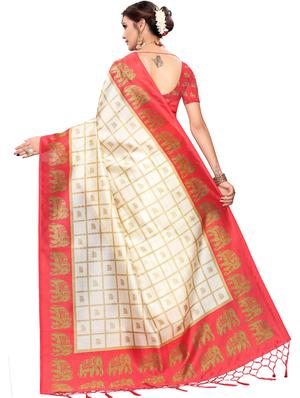 checkered printed saree with blouse - 17550935 - Standard Image - 2