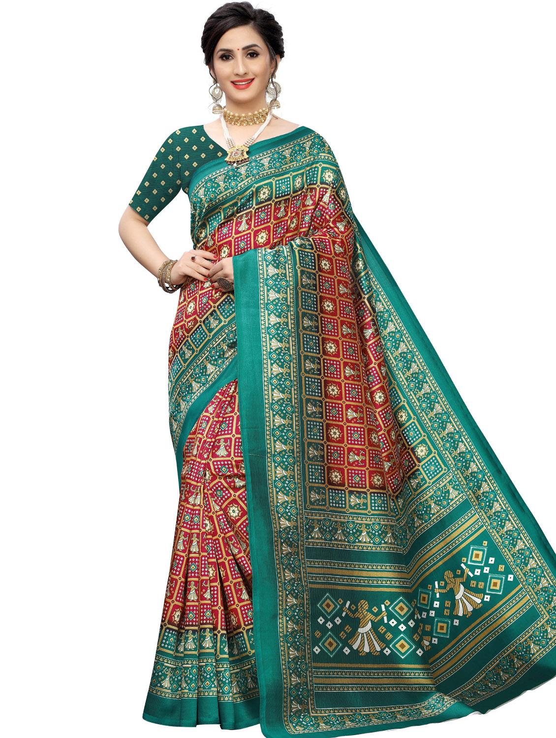 bandhani printed saree with blouse - 17550938 - Zoom Image - 1