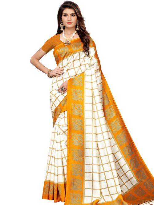 checkered printed saree with blouse - 17550939 - Standard Image - 1