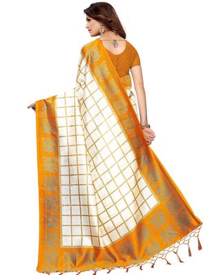 checkered printed saree with blouse - 17550939 - Standard Image - 2