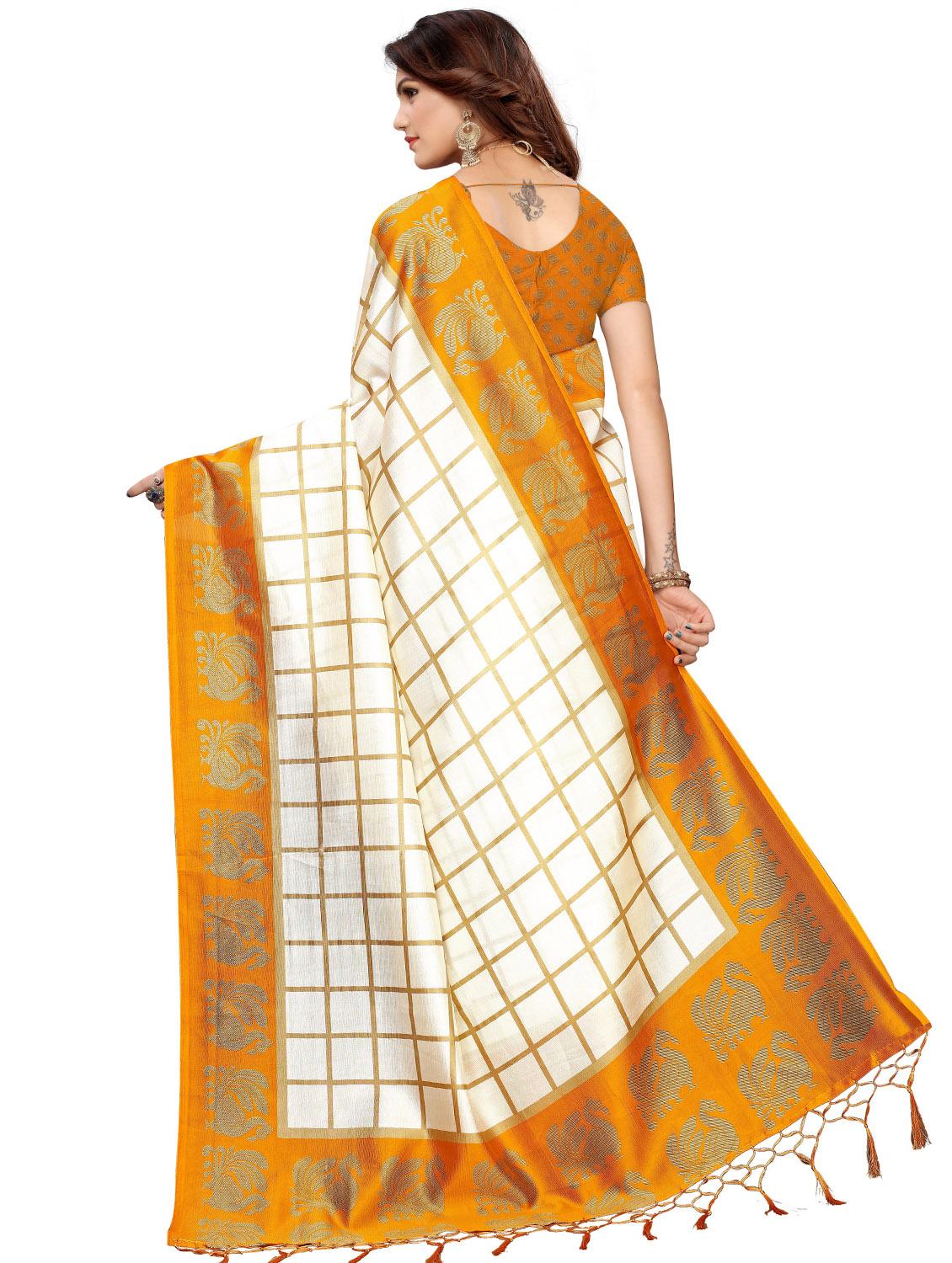 checkered printed saree with blouse - 17550939 - Zoom Image - 2