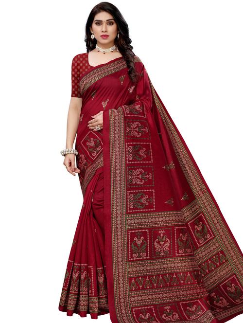 maroon printed saree with blouse - 17550943 - Very Small Image - 1