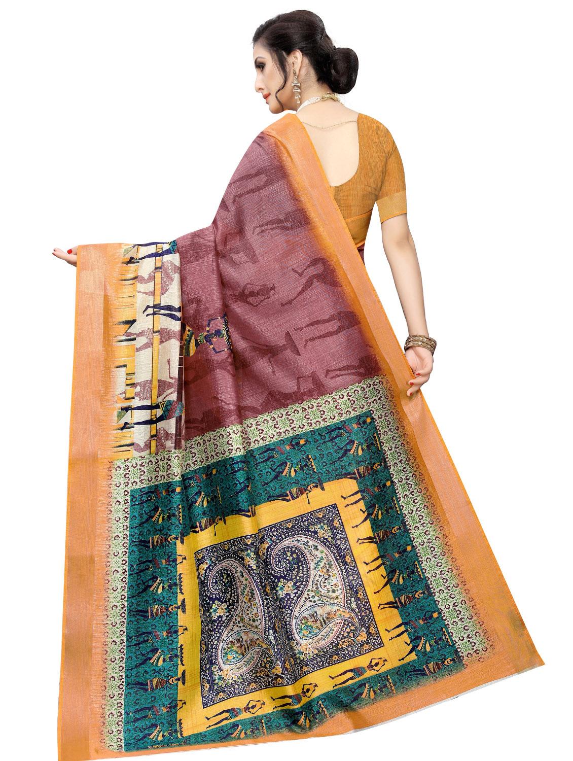 paisley printed saree with blouse - 17550952 - Zoom Image - 2