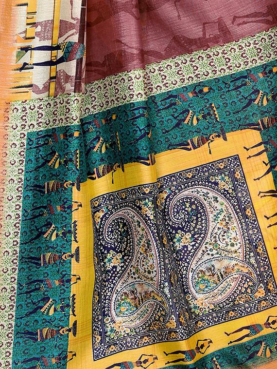 paisley printed saree with blouse - 17550952 - Zoom Image - 3