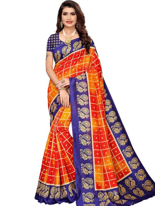 check printed saree with blouse - 17550954 - Very Small Image - 1