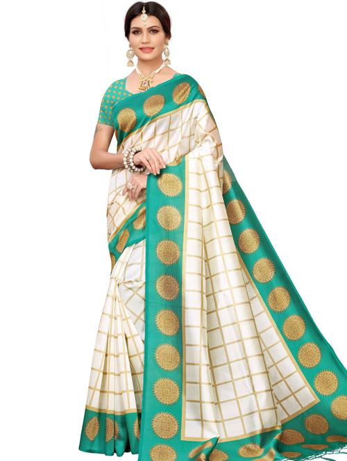 checkered printed saree with blouse - 17550963 - Standard Image - 1