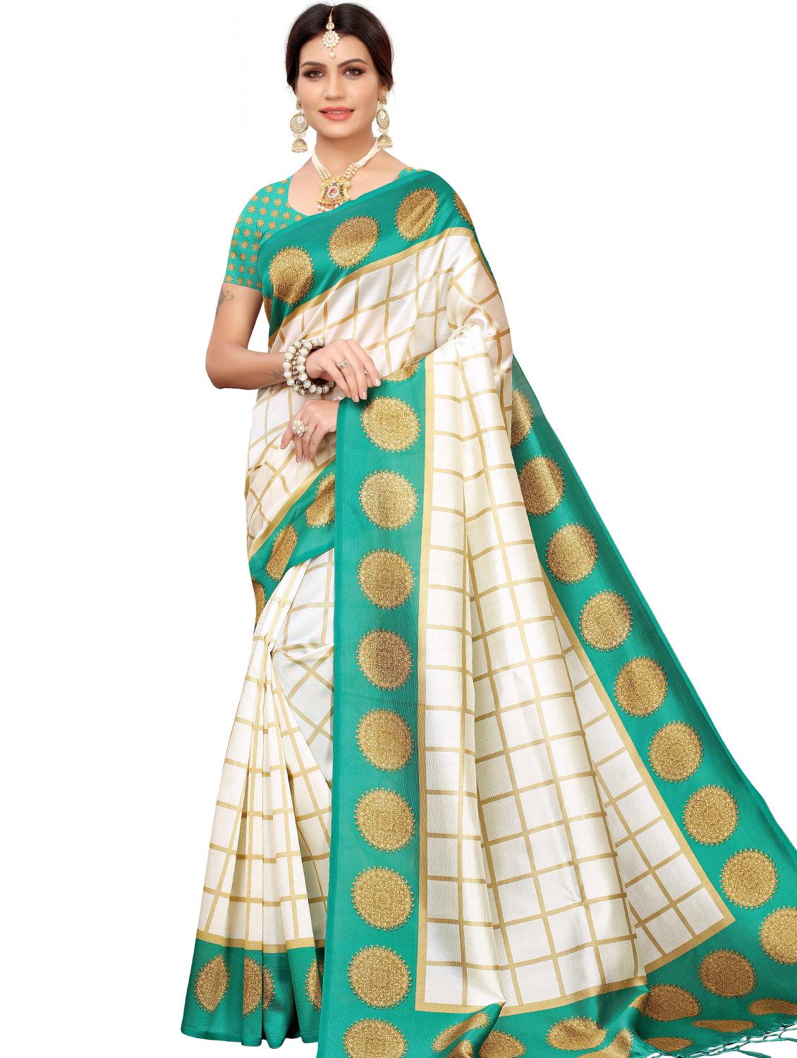 checkered printed saree with blouse - 17550963 - Zoom Image - 1