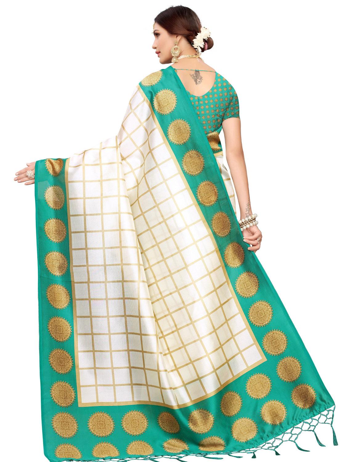 checkered printed saree with blouse - 17550963 - Zoom Image - 2