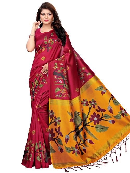 maroon floral saree with blouse - 17550982 - Standard Image - 1