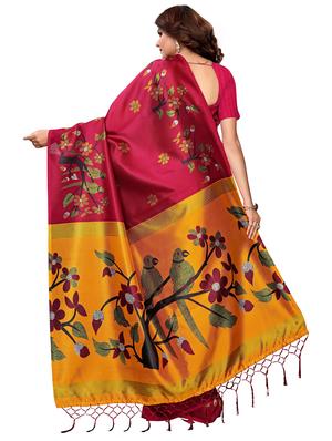 maroon floral saree with blouse - 17550982 - Standard Image - 2