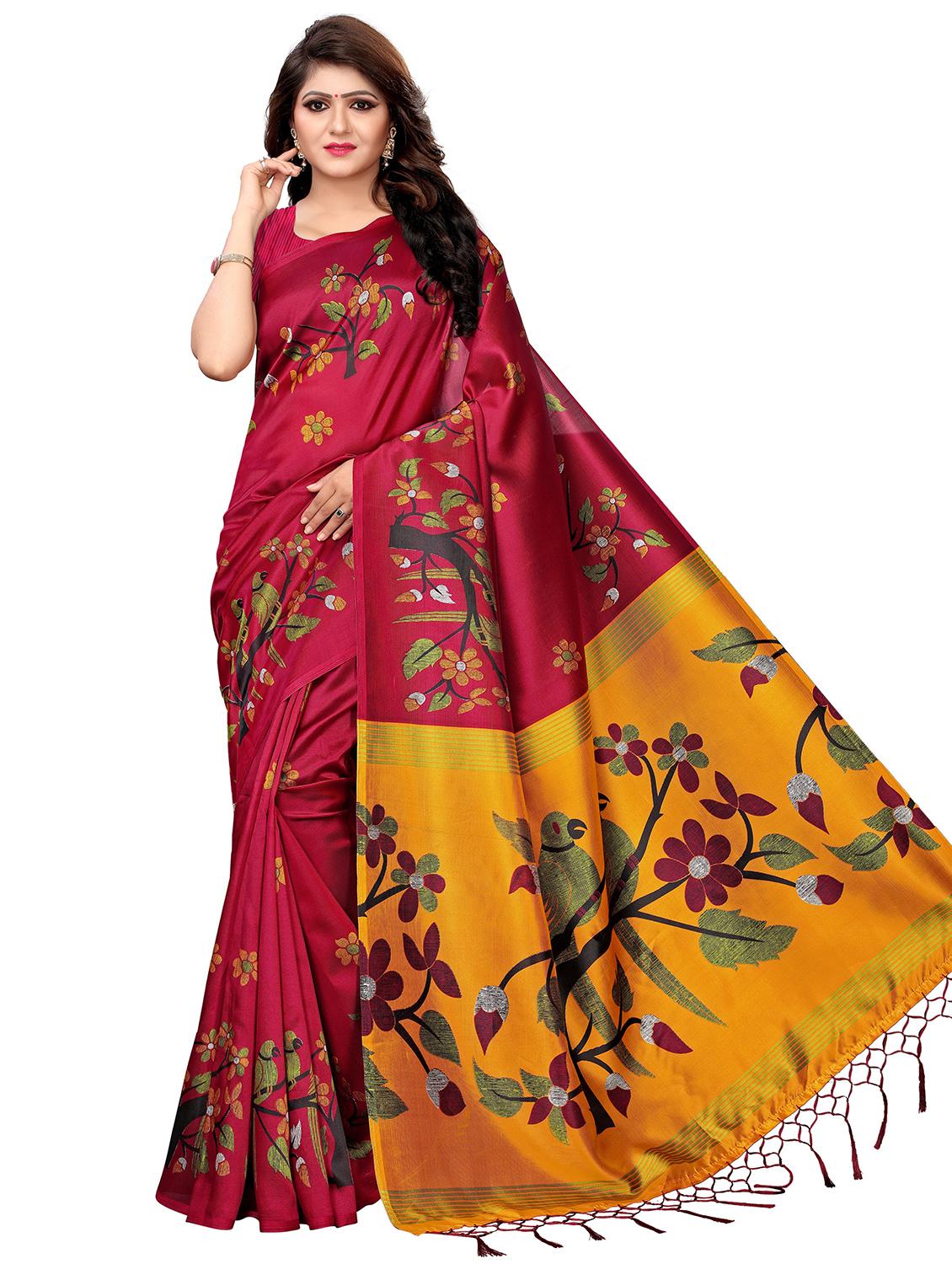 maroon floral saree with blouse - 17550982 - Zoom Image - 1
