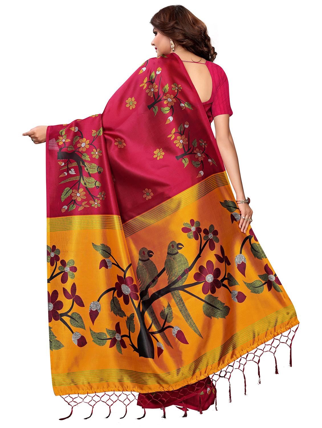 maroon floral saree with blouse - 17550982 - Zoom Image - 2