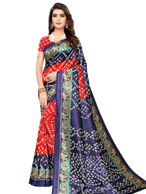 bandhani printed saree with blouse - 17550995 - Very Small Image - 1