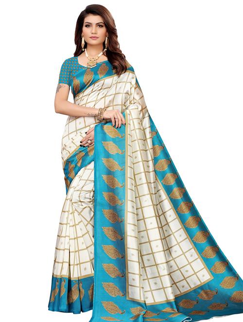checkered printed saree with blouse - 17550997 - Standard Image - 1