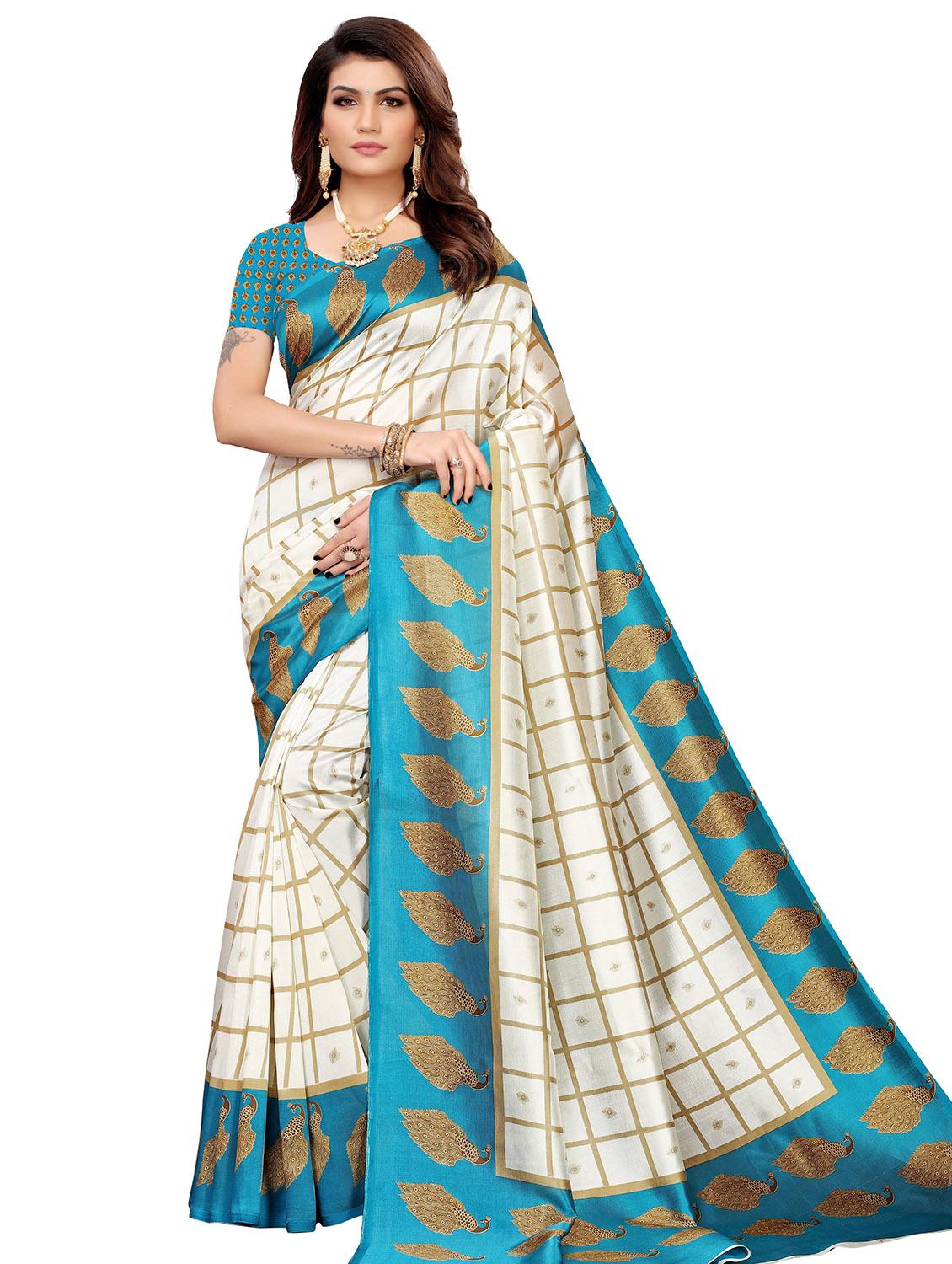 checkered printed saree with blouse - 17550997 - Zoom Image - 1