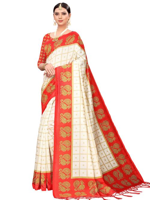 checkered printed saree with blouse - 17551004 - Standard Image - 1