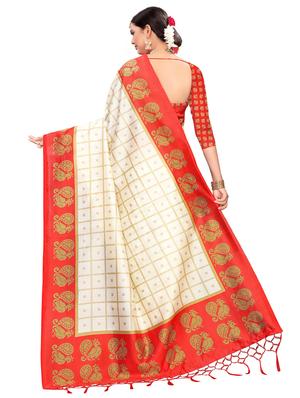 checkered printed saree with blouse - 17551004 - Standard Image - 2