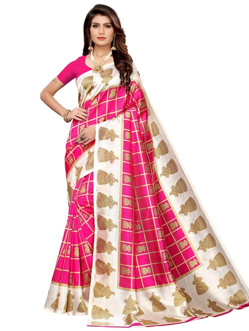 check printed saree with blouse - 17551009 - Standard Image - 1