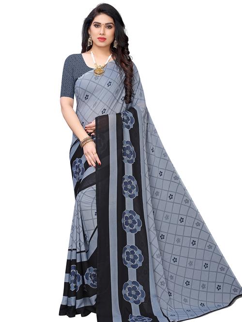 check printed saree with blouse - 17551021 - Standard Image - 1