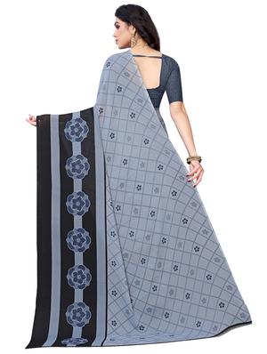 check printed saree with blouse - 17551021 - Standard Image - 2