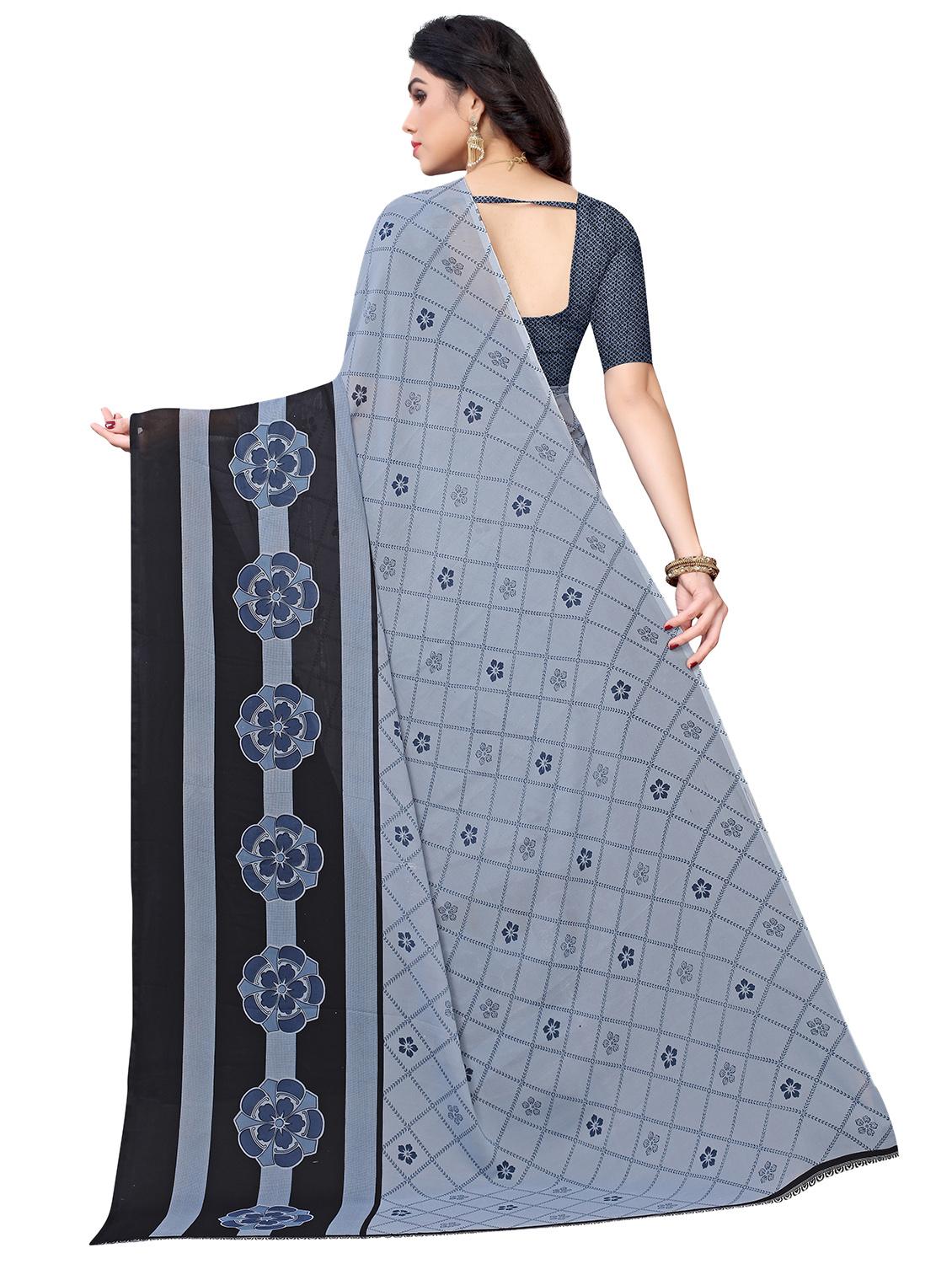 check printed saree with blouse - 17551021 - Zoom Image - 2