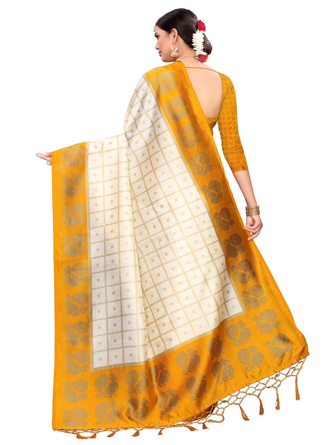 checkered printed saree with blouse - 17551024 - Zoom Image - 2