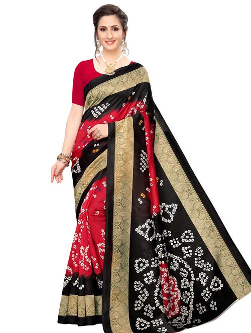 bandhani printed saree with blouse - 17551026 - Very Small Image - 1