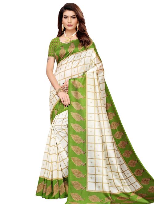 checkered printed saree with blouse - 17551033 - Standard Image - 1
