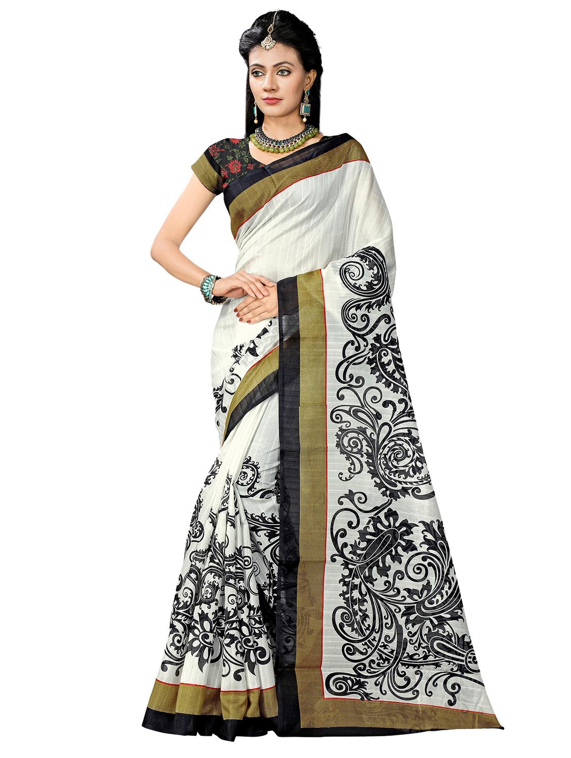 floral printed saree with blouse - 17551034 - Zoom Image - 1