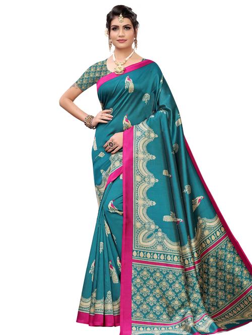 teal self design saree with blouse - 17551051 - Standard Image - 1