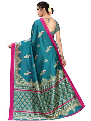 teal self design saree with blouse - 17551051 - Standard Image - 2