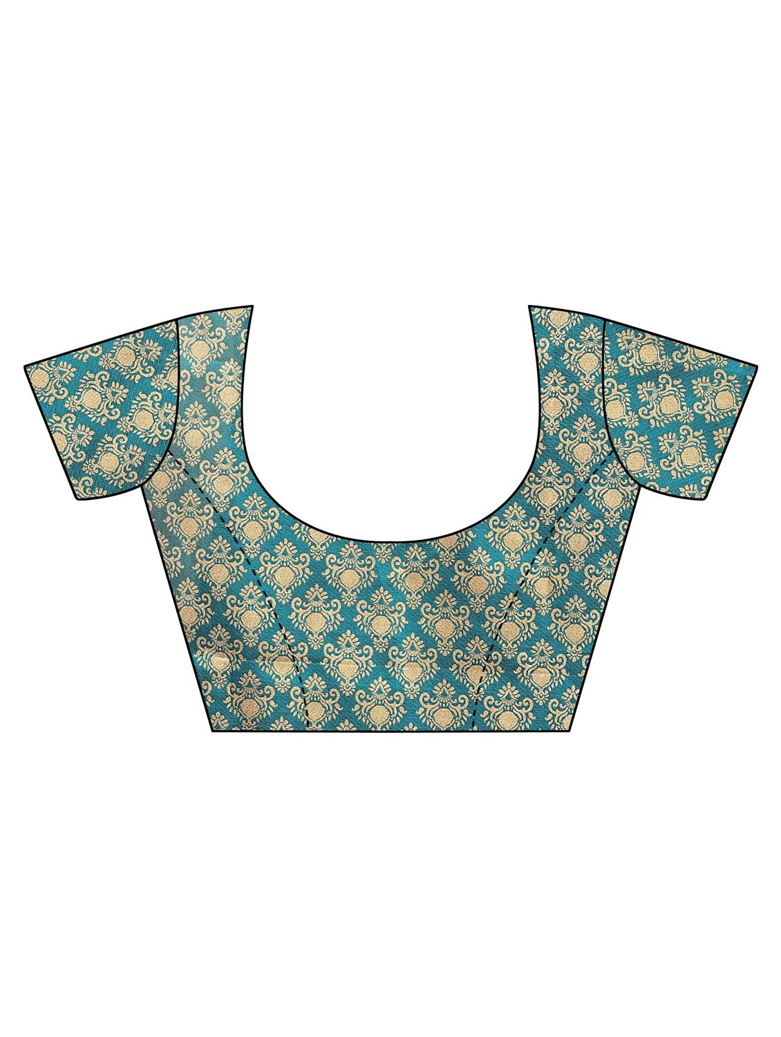 teal self design saree with blouse - 17551051 - Zoom Image - 3
