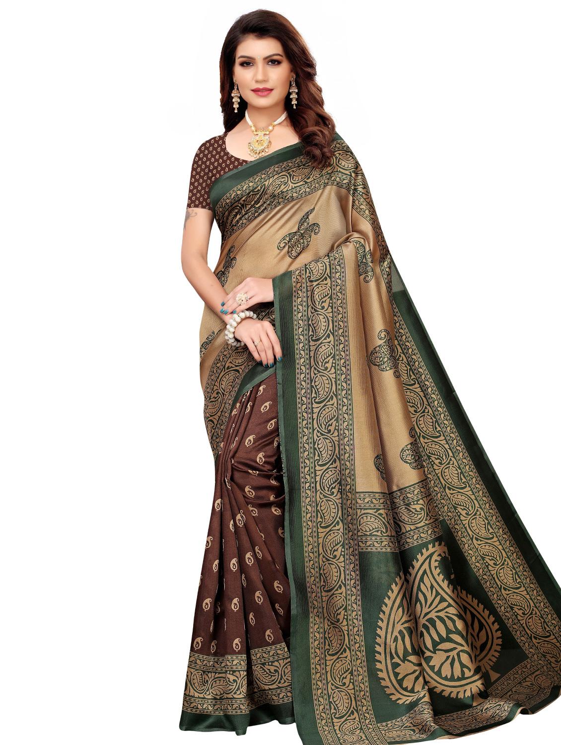 paisley printed saree with blouse - 17551060 - Zoom Image - 1
