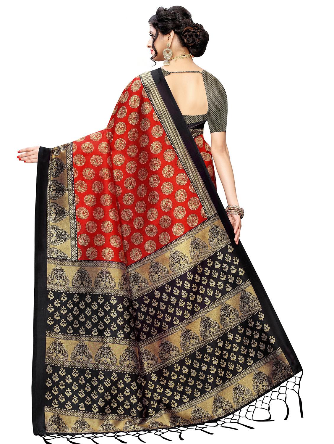 maroon self design saree with blouse - 17551061 - Zoom Image - 2