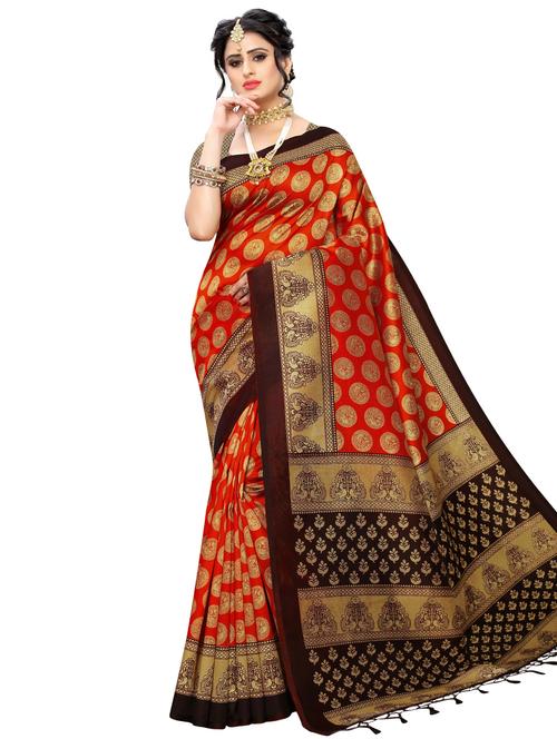 ethnic motf printed saree with blouse - 17551072 - Standard Image - 1