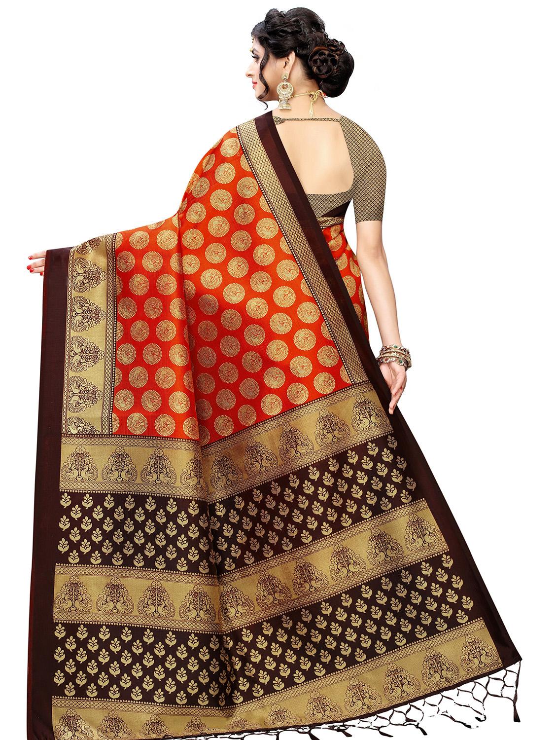ethnic motf printed saree with blouse - 17551072 - Zoom Image - 2