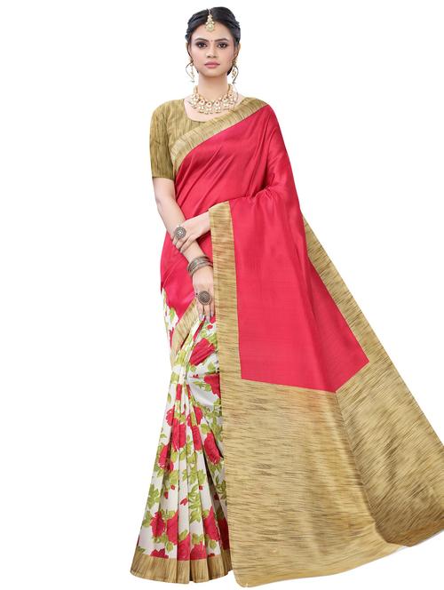 floral printed saree with blouse - 17551075 - Standard Image - 1