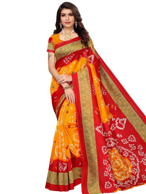 bandhani printed saree with blouse - 17551077 - Standard Image - 1