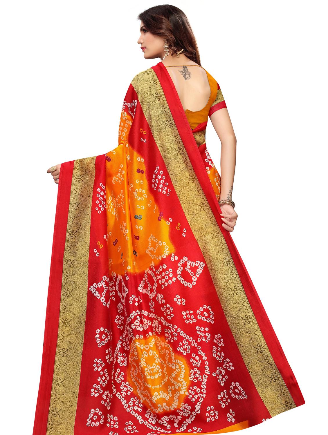 bandhani printed saree with blouse - 17551077 - Zoom Image - 2