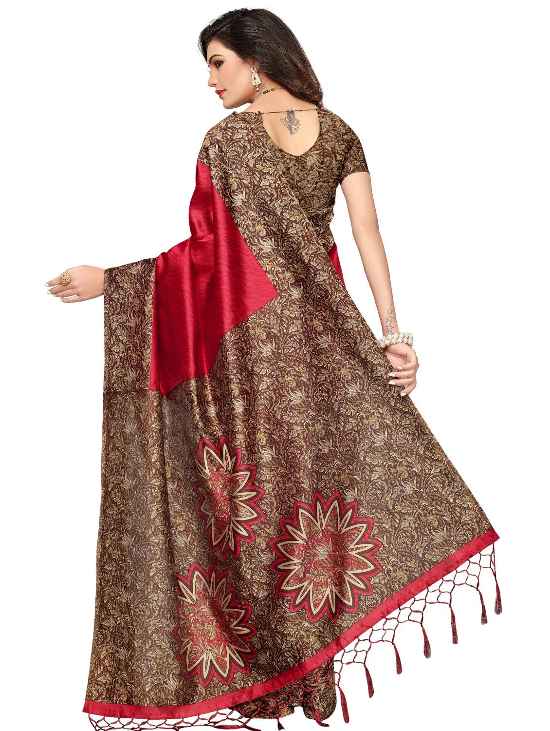 floral printed saree with blouse - 17551080 - Zoom Image - 2