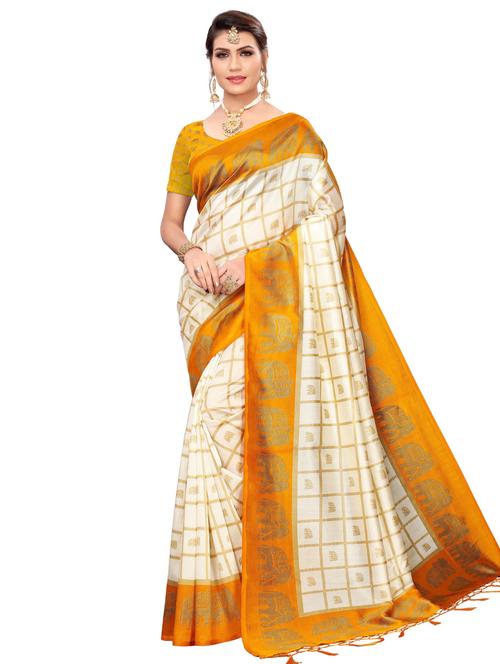 checkered printed saree with blouse - 17551085 - Standard Image - 1