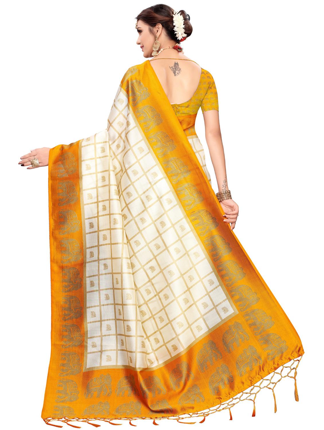 checkered printed saree with blouse - 17551085 - Zoom Image - 2