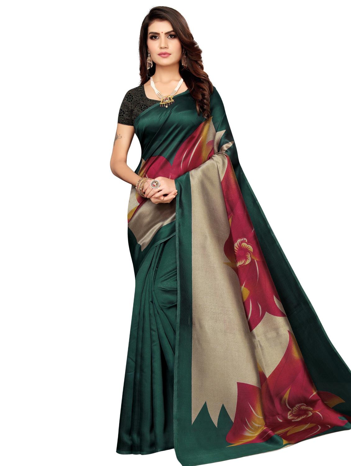 floral printed saree with blouse - 17551089 - Zoom Image - 1
