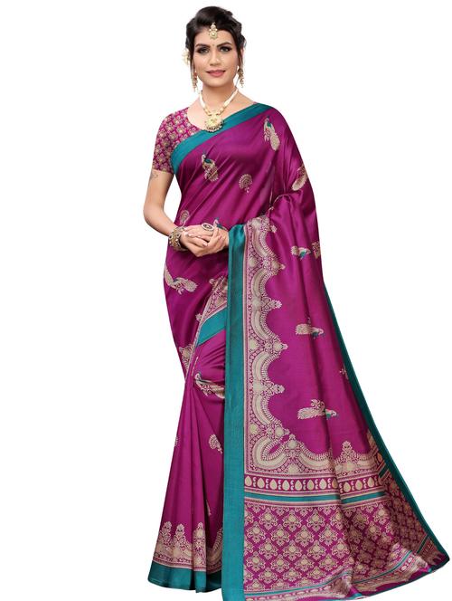 ethnic motif printed saree with blouse - 17551090 - Very Small Image - 1