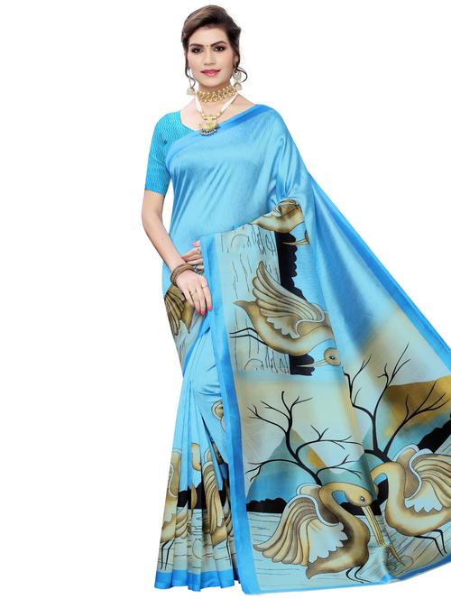 conversational printed saree with blouse - 17551093 - Standard Image - 1