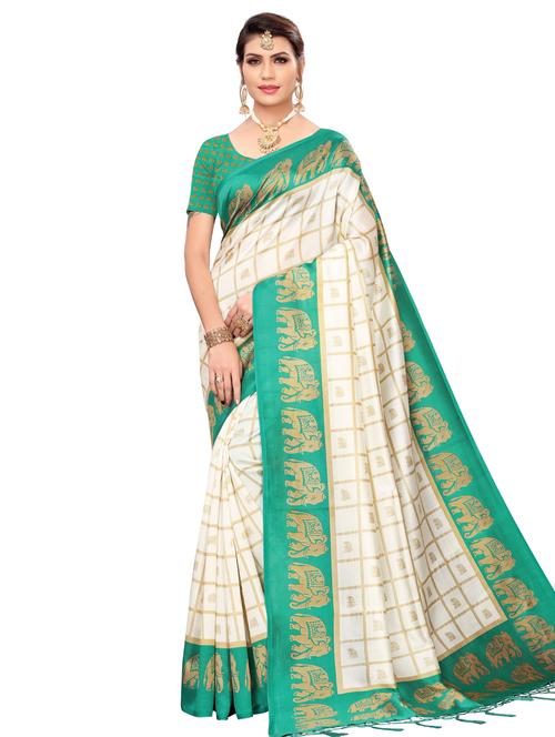 checkered printed saree with blouse - 17551095 - Standard Image - 1