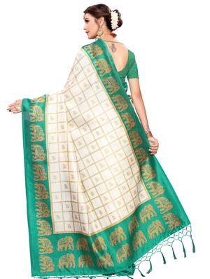 checkered printed saree with blouse - 17551095 - Standard Image - 2
