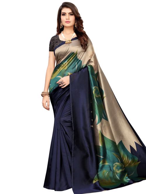 blue art silk printed saree with blouse - 17551099 - Standard Image - 1