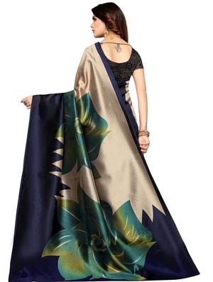 blue art silk printed saree with blouse - 17551099 - Standard Image - 2