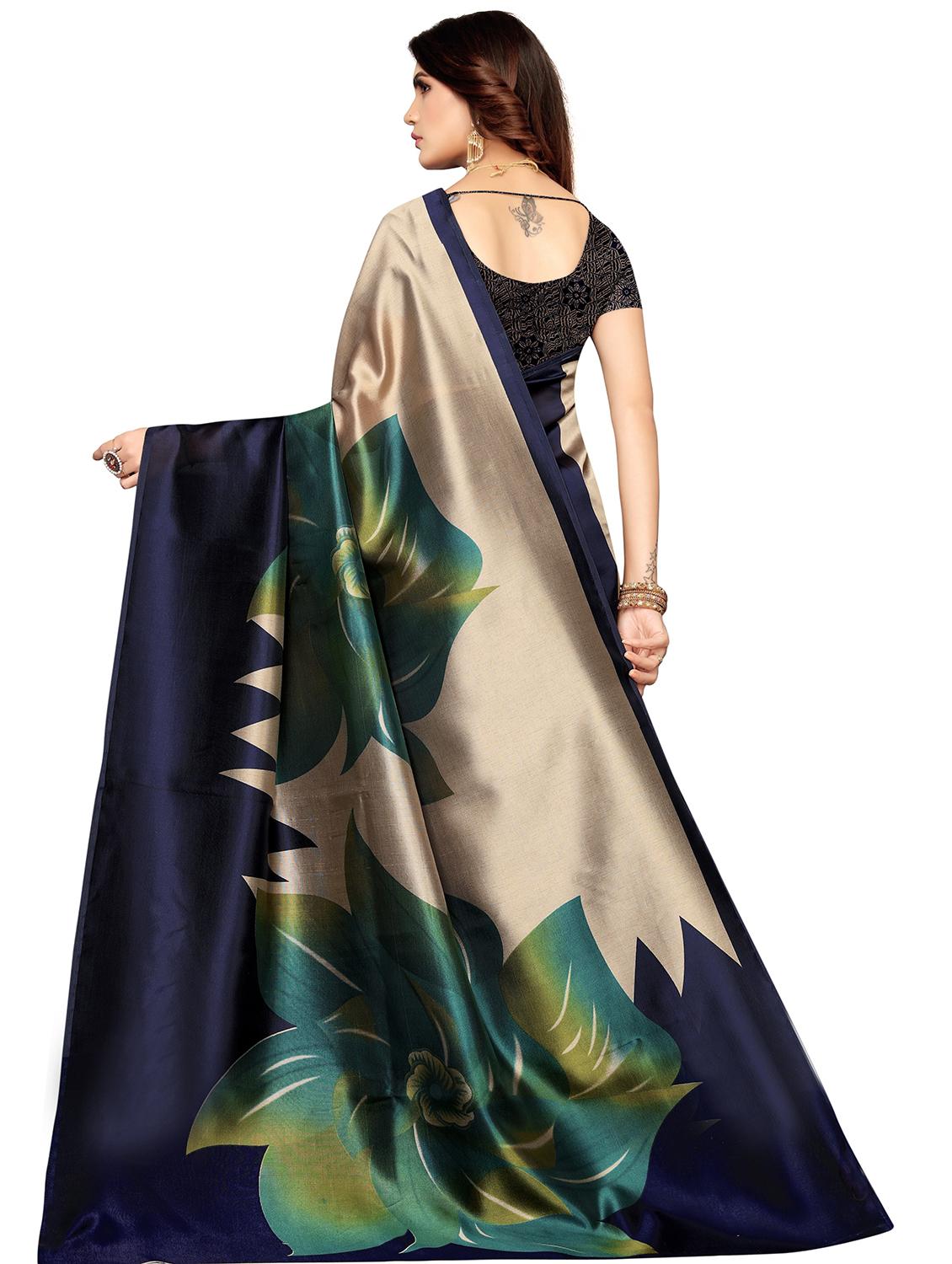 blue art silk printed saree with blouse - 17551099 - Zoom Image - 2
